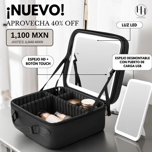 MALETIN 0RGANIZADOR DE MAQUILLAJE CON ESPEJO LED