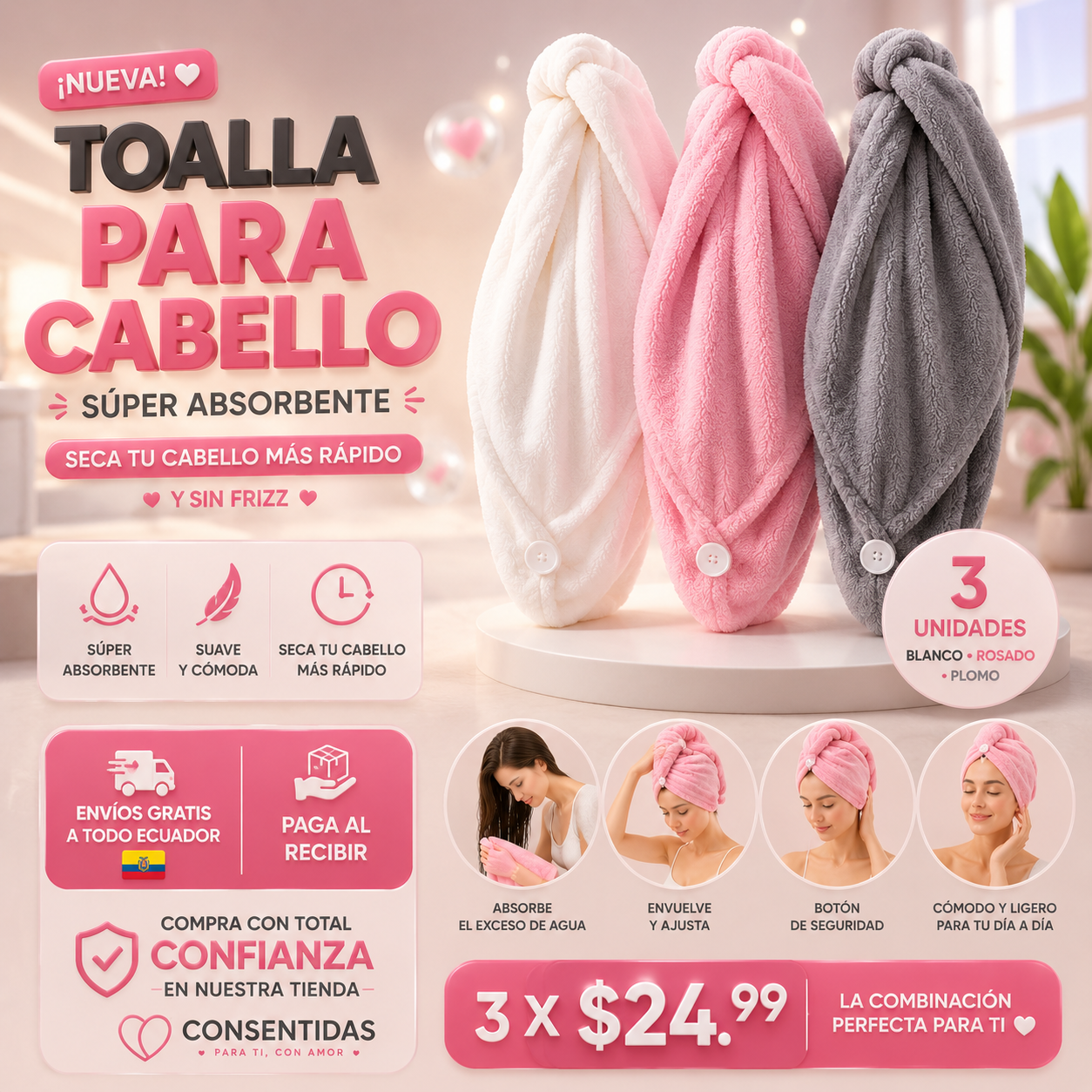 Toalla para cabello Absorvente de Microfibra