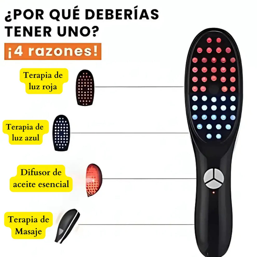 BRUSH LED® Cepillo Masajeador Eléctrico con Terapia LED Azul & Roja con Atomización Anti Caída - 3 en 1
