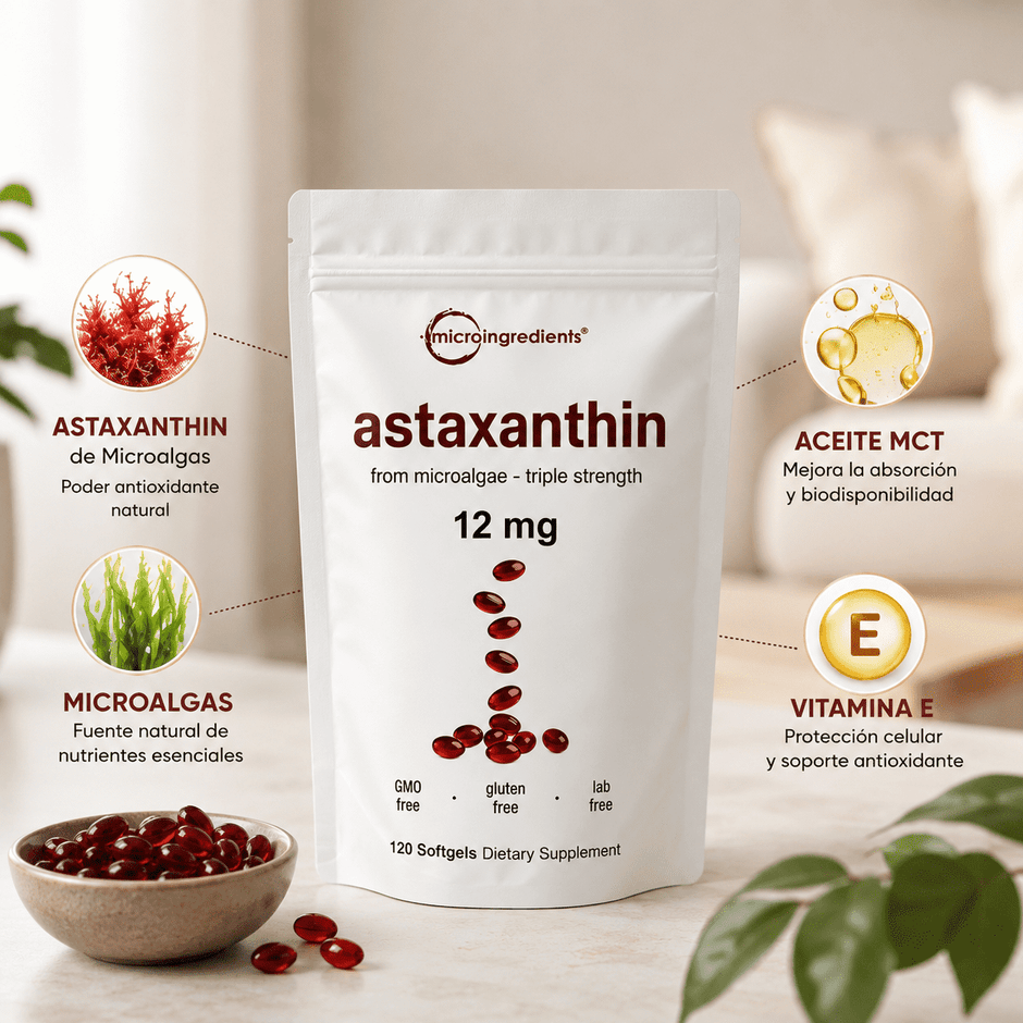 Astaxanthin 12 mg de Microingredients® Cuida tu piel, ojos y células