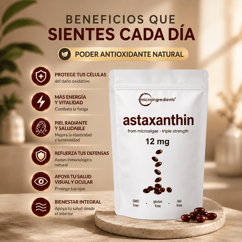 Astaxanthin 12 mg de Microingredients® Cuida tu piel, ojos y células